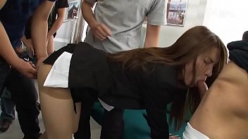 Crowds fuck the dirty mouth of a slutty Japanese woman on a train